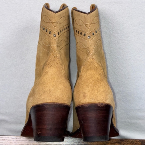 Frye Women’s F965 Short Western Boots Snip Toe Tan Suede Size 11 Early 2000s - Picture 7 of 11